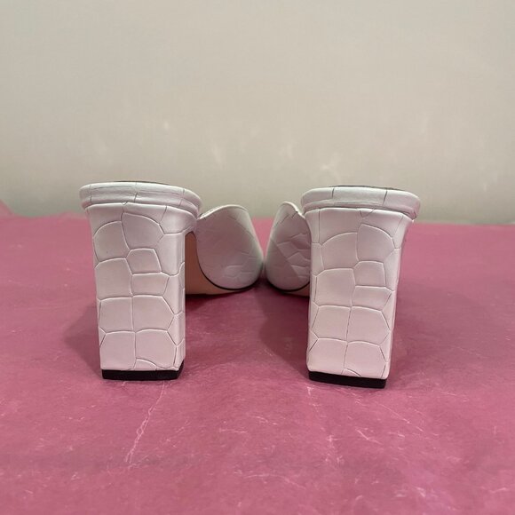 New Paige Crocodile Embossed White Leather High Heeled Open Toe Mules - Picture 4 of 4